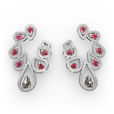 Ladonna Küpe - Dumanlı kuvars, kök yakut ve swarovski 18 ayar beyaz altın küpe #5s11ug