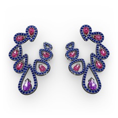 Ladonna Küpe - Ametist, rodolit garnet ve lab safir 925 ayar siyah rodyum kaplama gümüş küpe #5vepai