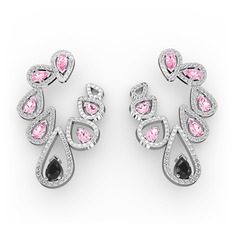 Siyah zirkon, pembe kuvars ve swarovski 18 ayar beyaz altın küpe