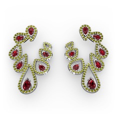 Ladonna Küpe - Garnet ve peridot 18 ayar beyaz altın küpe #60io6a