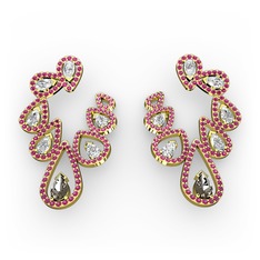 Ladonna Küpe - Dumanlı kuvars, swarovski ve rodolit garnet 8 ayar altın küpe #64uiii