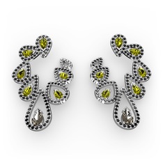 Ladonna Küpe - Dumanlı kuvars, peridot ve siyah zirkon 18 ayar beyaz altın küpe #68zsmd