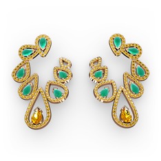 Ladonna Küpe - Sitrin ve kök zümrüt 18 ayar rose altın küpe #69sy8i