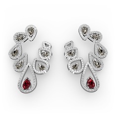 Garnet, dumanlı kuvars ve pırlanta 8 ayar beyaz altın küpe (2.882 karat)