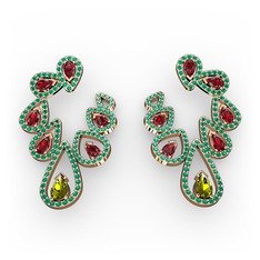 Ladonna Küpe - Peridot, garnet ve yeşil kuvars 8 ayar rose altın küpe #6itoil
