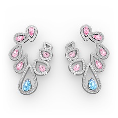 Akuamarin, pembe kuvars ve swarovski 925 ayar gümüş küpe