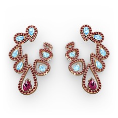 Rodolit garnet, akuamarin ve garnet 925 ayar rose altın kaplama gümüş küpe