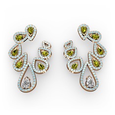 Swarovski, peridot ve akuamarin 14 ayar rose altın küpe