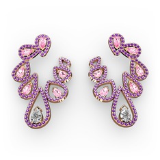 Swarovski, pembe kuvars ve ametist 18 ayar rose altın küpe