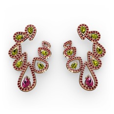Rodolit garnet, peridot ve garnet 8 ayar rose altın küpe