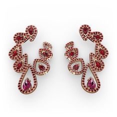 Ladonna Küpe - Rodolit garnet ve garnet 8 ayar rose altın küpe #7hn114