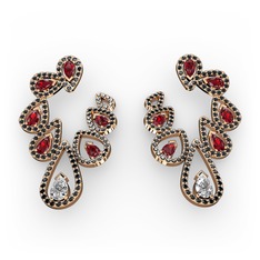 Ladonna Küpe - Swarovski, garnet ve siyah zirkon 925 ayar rose altın kaplama gümüş küpe #7r9axc