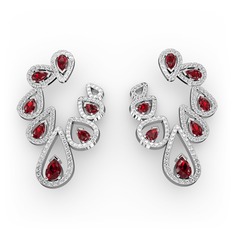 Garnet ve pırlanta 8 ayar beyaz altın küpe (2.882 karat)