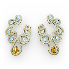 Ladonna Küpe - Sitrin, akuamarin ve pırlanta 18 ayar altın küpe (2.882 karat) #7t2475