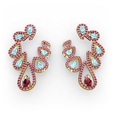 Ladonna Küpe - Kök yakut, akuamarin ve rodolit garnet 8 ayar altın küpe #7zzihy