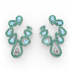 Swarovski, akuamarin ve yeşil kuvars 925 ayar gümüş küpe