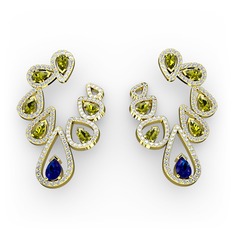 Ladonna Küpe - Lab safir, peridot ve swarovski 18 ayar altın küpe #8cabc3