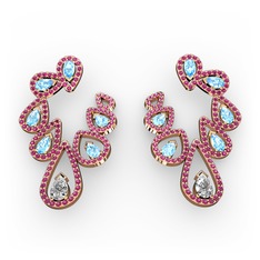 Ladonna Küpe - Beyaz zirkon, akuamarin ve rodolit garnet 18 ayar rose altın küpe #8dqfje