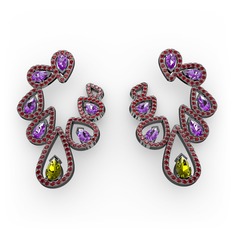 Ladonna Küpe - Peridot, ametist ve garnet 925 ayar siyah rodyum kaplama gümüş küpe #8li4jw