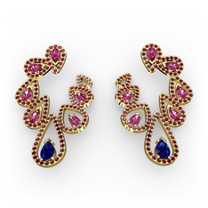 Ladonna Küpe - Lab safir, rodolit garnet ve garnet 8 ayar altın küpe #8p8jns