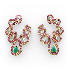 Ladonna Küpe - Kök zümrüt, swarovski ve rodolit garnet 8 ayar altın küpe #8qx85p