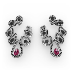 Rodolit garnet ve siyah zirkon 925 ayar gümüş küpe
