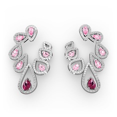 Ladonna Küpe - Rodolit garnet, pembe kuvars ve pırlanta 18 ayar beyaz altın küpe (2.882 karat) #8wnop2