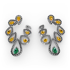 Ladonna Küpe - Yeşil kuvars, sitrin ve siyah zirkon 8 ayar beyaz altın küpe #8ylhtd