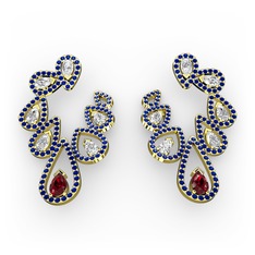 Ladonna Küpe - Garnet, swarovski ve lab safir 925 ayar altın kaplama gümüş küpe #92f3pe