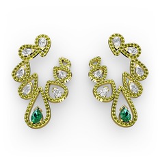 Ladonna Küpe - Yeşil kuvars, swarovski ve peridot 8 ayar altın küpe #9cstpi