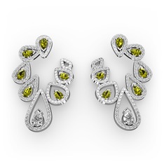 Swarovski, peridot ve beyaz zirkon 18 ayar beyaz altın küpe
