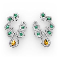 Ladonna Küpe - Sitrin, yeşil kuvars ve pırlanta 18 ayar beyaz altın küpe (2.882 karat) #9shp9p