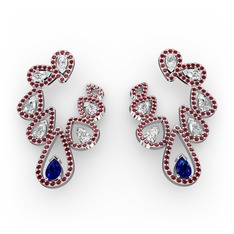 Ladonna Küpe - Lab safir, swarovski ve garnet 8 ayar beyaz altın küpe #9t5dge