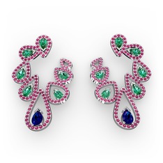 Ladonna Küpe - Lab safir, yeşil kuvars ve rodolit garnet 925 ayar gümüş küpe #a81nlg