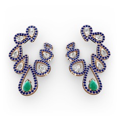 Ladonna Küpe - Kök zümrüt, swarovski ve lab safir 14 ayar rose altın küpe #aawjbr