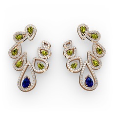Ladonna Küpe - Lab safir, peridot ve pırlanta 14 ayar rose altın küpe (2.882 karat) #ah1tbq
