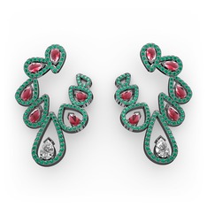 Ladonna Küpe - Swarovski, kök yakut ve yeşil kuvars 925 ayar siyah rodyum kaplama gümüş küpe #aovtb