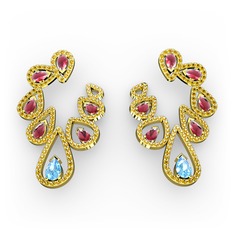 Ladonna Küpe - Akuamarin, kök yakut ve sitrin 925 ayar altın kaplama gümüş küpe #aqmx13