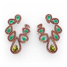Ladonna Küpe - Peridot, kök zümrüt ve garnet 8 ayar rose altın küpe #at4nih