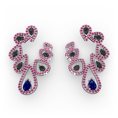 Ladonna Küpe - Lab safir, siyah zirkon ve rodolit garnet 14 ayar beyaz altın küpe #bhmr3w