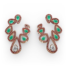 Ladonna Küpe - Swarovski, kök zümrüt ve garnet 8 ayar rose altın küpe #bk8f3b