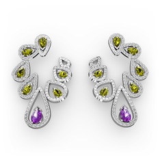 Ladonna Küpe - Ametist, peridot ve swarovski 8 ayar beyaz altın küpe #boto2j