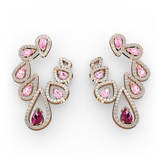 Ladonna Küpe - Rodolit garnet, pembe kuvars ve beyaz zirkon 14 ayar rose altın küpe #brornu