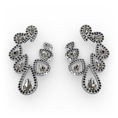 Ladonna Küpe - Dumanlı kuvars ve siyah zirkon 8 ayar beyaz altın küpe #bt74oj