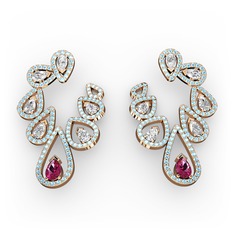 Ladonna Küpe - Rodolit garnet, swarovski ve akuamarin 14 ayar rose altın küpe #btlzc1