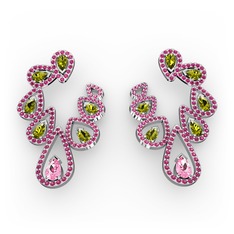 Ladonna Küpe - Pembe kuvars, peridot ve rodolit garnet 14 ayar beyaz altın küpe #c33ccq