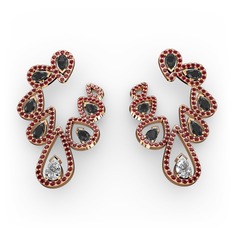 Swarovski, siyah zirkon ve garnet 8 ayar rose altın küpe