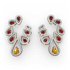 Ladonna Küpe - Sitrin, garnet ve akuamarin 14 ayar rose altın küpe #cc1478