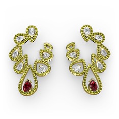 Garnet, beyaz zirkon ve peridot 18 ayar altın küpe