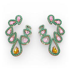 Ladonna Küpe - Sitrin, pembe kuvars ve yeşil kuvars 14 ayar rose altın küpe #d20rmm